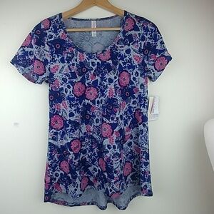 NWT LuLaRoe blue floral classic tunic top round neck, A line, short sleeve